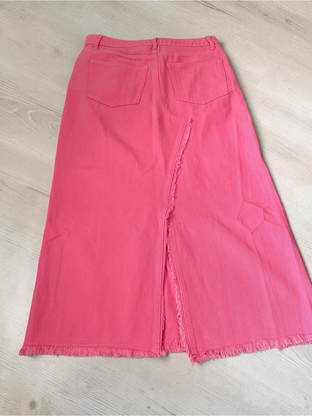 Signature8 Bright Pink Frayed Maxi Skirt with Front Slit - Picture 3 of 5